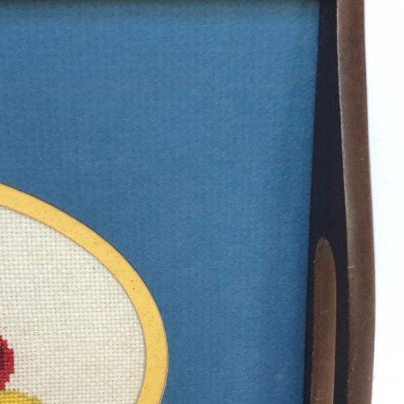 Decorative Wooden Tray with Needlepoint Picture Inset Vintage - Picture 5 of 13